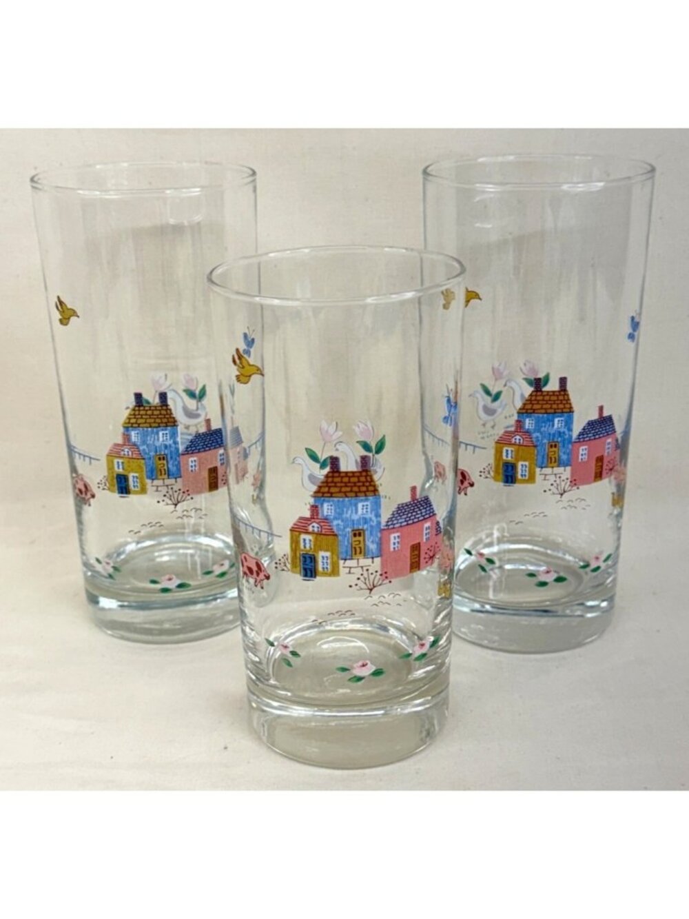 3 International Heartland Glass Tumblers Highball Drinking Glasses 5 5/8"